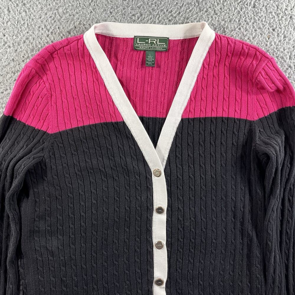 Lauren Active Ralph Lauren Cardigan Sweater Womens L Large Colorblock Cable Knit - Picture 4 of 9